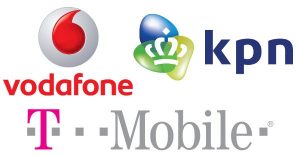 Logo's Vodafone, T-Mobile, KPN